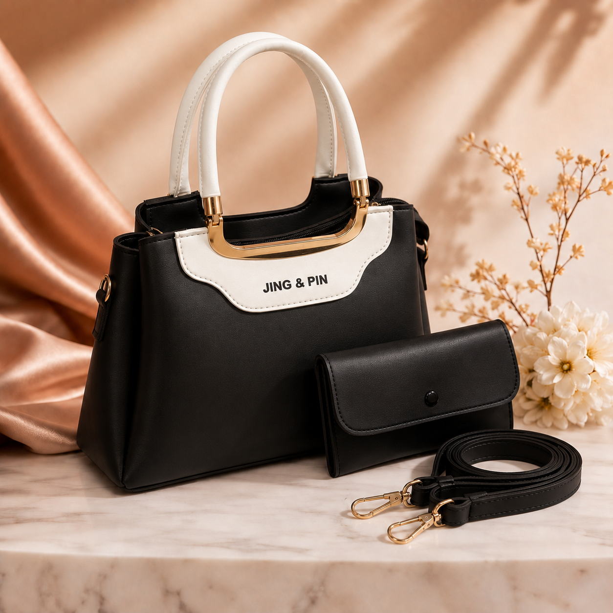 Premium 2-Piece Handbag Set with Matching Wallet & Detachable Shoulder Strap